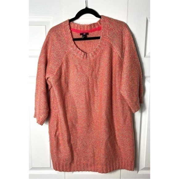 H&M Pink Multi Color Crewneck 3/4 Sleeve Long Tunic Acrylic Sweater Size Small - Picture 6 of 8